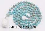 GMN4873 Hand-knotted 8mm, 10mm sea sediment jasper 108 beads mala necklace with pendant