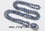 GMN4880 Hand-knotted 8mm, 10mm sodalite 108 beads mala necklace with pendant