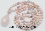 GMN4942 Hand-knotted 8mm, 10mm natural pink opal 108 beads mala necklace with pendant