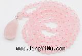 GMN5000 Hand-knotted 8mm, 10mm matte rose quartz 108 beads mala necklace with pendant