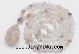 GMN5008 Hand-knotted 8mm, 10mm matte montana agate 108 beads mala necklace with pendant