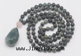GMN5019 Hand-knotted 8mm, 10mm matte kambaba jasper 108 beads mala necklace with pendant