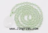 GMN5146 Hand-knotted 8mm, 10mm prehnite 108 beads mala necklace with pendant
