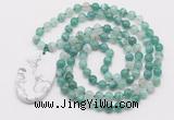 GMN5155 Hand-knotted 8mm, 10mm green banded agate 108 beads mala necklace with pendant