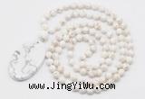GMN5187 Hand-knotted 8mm, 10mm white howlite 108 beads mala necklace with pendant