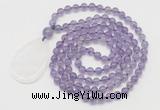 GMN5198 Hand-knotted 8mm, 10mm amethyst 108 beads mala necklace with pendant
