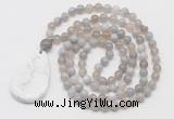 GMN5212 Hand-knotted 8mm, 10mm grey banded agate 108 beads mala necklace with pendant