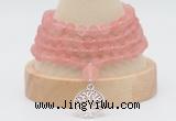 GMN5801 Hand-knotted 6mm matter cherry quartz 108 beads mala necklaces with charm