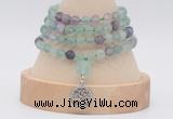 GMN5810 Hand-knotted 6mm matter fluorite 108 beads mala necklaces with charm