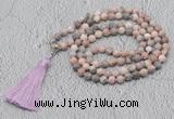 GMN605 Hand-knotted 8mm, 10mm pink zebra jasper 108 beads mala necklaces with tassel