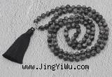 GMN639 Hand-knotted 8mm, 10mm black labradorite 108 beads mala necklaces with tassel