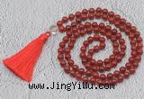 GMN680 Hand-knotted 8mm, 10mm red agate 108 beads mala necklaces with tassel
