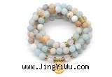 GMN7005 8mm matte amazonite & white crystal 108 mala beads wrap bracelet necklace