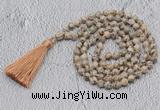 GMN706 Hand-knotted 8mm, 10mm feldspar 108 beads mala necklaces with tassel