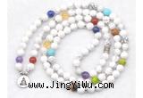 GMN7072 7 Chakra 8mm white howlite 108 mala beads wrap bracelet necklaces