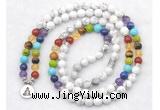 GMN7075 7 Chakra 8mm white howlite 108 mala beads wrap bracelet necklaces