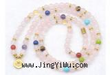 GMN7109 7 Chakra 8mm rose quartz 108 mala beads wrap bracelet necklaces