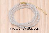 GMN7200 4mm faceted round tiny white jade beaded necklace jewelry