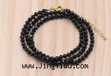 GMN7245 4mm faceted round tiny black onyx beaded necklace jewelry