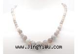 GMN7354 grey banded agate graduated beaded necklace & bracelet set