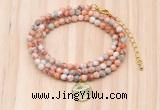 GMN7434 4mm faceted round tiny red net jasper beaded necklace with constellation charm
