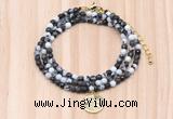 GMN7441 4mm faceted round tiny black & white jasper beaded necklace with constellation charm