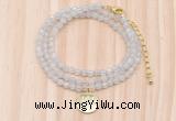 GMN7500 4mm faceted round tiny white jade beaded necklace with letter charm