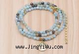GMN7512 4mm faceted round tiny amazonite beaded necklace with letter charm
