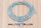 GMN7513 4mm faceted round tiny amazonite beaded necklace with letter charm