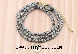 GMN7530 4mm faceted round tiny dalmatian jasper beaded necklace with letter charm