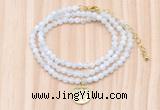 GMN7551 4mm faceted round tiny white moonstone beaded necklace with letter charm