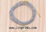 GMN7555 4mm faceted round tiny labradorite beaded necklace with letter charm