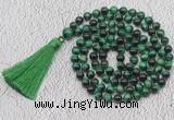 GMN756 Hand-knotted 8mm, 10mm green tiger eye 108 beads mala necklaces with tassel