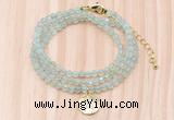 GMN7562 4mm faceted round prehnite beaded necklace with letter charm