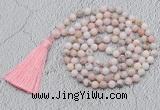 GMN769 Hand-knotted 8mm, 10mm natural pink opal 108 beads mala necklaces with tassel