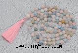 GMN771 Hand-knotted 8mm, 10mm morganite 108 beads mala necklaces with tassel