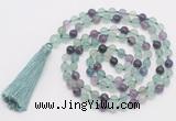 GMN810 Hand-knotted 8mm, 10mm fluorite 108 beads mala necklace with tassel