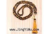 GMN8209 18 - 36 inches 8mm yellow tiger eye 54, 108 beads mala necklace with tassel
