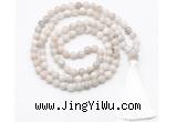 GMN8405 8mm, 10mm white crazy agate 27, 54, 108 beads mala necklace with tassel
