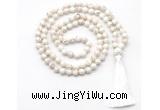 GMN8410 8mm, 10mm white howlite 27, 54, 108 beads mala necklace with tassel