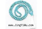 GMN8411 8mm, 10mm blue howlite 27, 54, 108 beads mala necklace with tassel