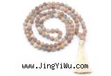 GMN8440 8mm, 10mm matte sunstone 27, 54, 108 beads mala necklace with tassel