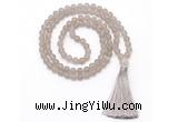 GMN8442 8mm, 10mm matte grey agate 27, 54, 108 beads mala necklace with tassel