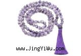 GMN8461 8mm, 10mm dogtooth amethyst 27, 54, 108 beads mala necklace with tassel