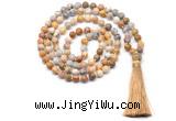 GMN8507 8mm, 10mm yellow crazy agate 27, 54, 108 beads mala necklace with tassel