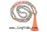 GMN8557 8mm, 10mm dalmatian jasper, cherry quartz & hematite 108 beads mala necklace with tassel