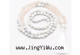 GMN8559 8mm, 10mm matte rose quartz & matte white howlite 108 beads mala necklace with tassel