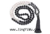 GMN8560 8mm, 10mm black labradorite, matte rose quartz & black agate 108 beads mala necklace with tassel
