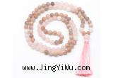 GMN8581 8mm, 10mm sunstone, rose quartz & white jade 108 beads mala necklace with tassel