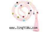 GMN8610 Hand-knotted 7 Chakra 8mm, 10mm rose quartz 108 beads mala necklace with tassel